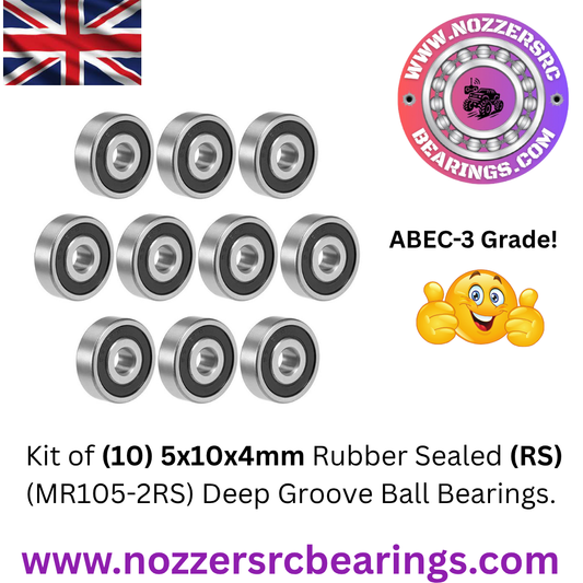 5x10x4mm (MR105-2RS) Rubber Sealed (RS) Deep Groove Ball Bearings