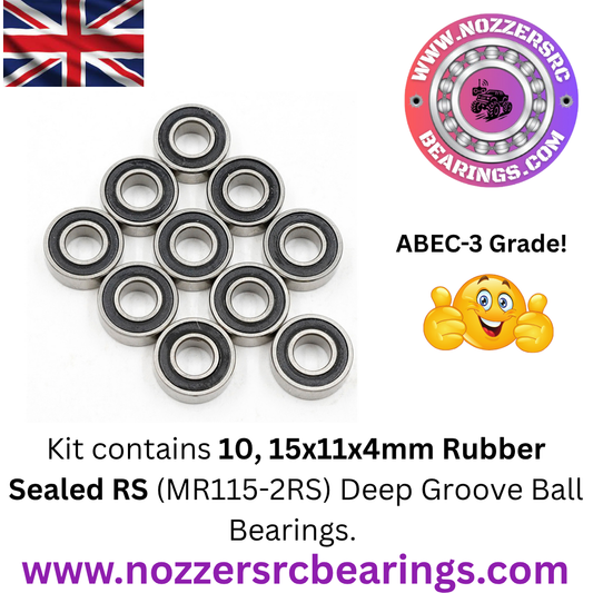 5x11x4mm Rubber Sealed (RS) MR115-2RS Deep Groove Ball Bearings