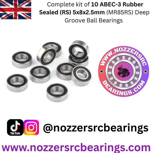 5x8x2.5mm (MR85RS) Pack of 10 Bearings