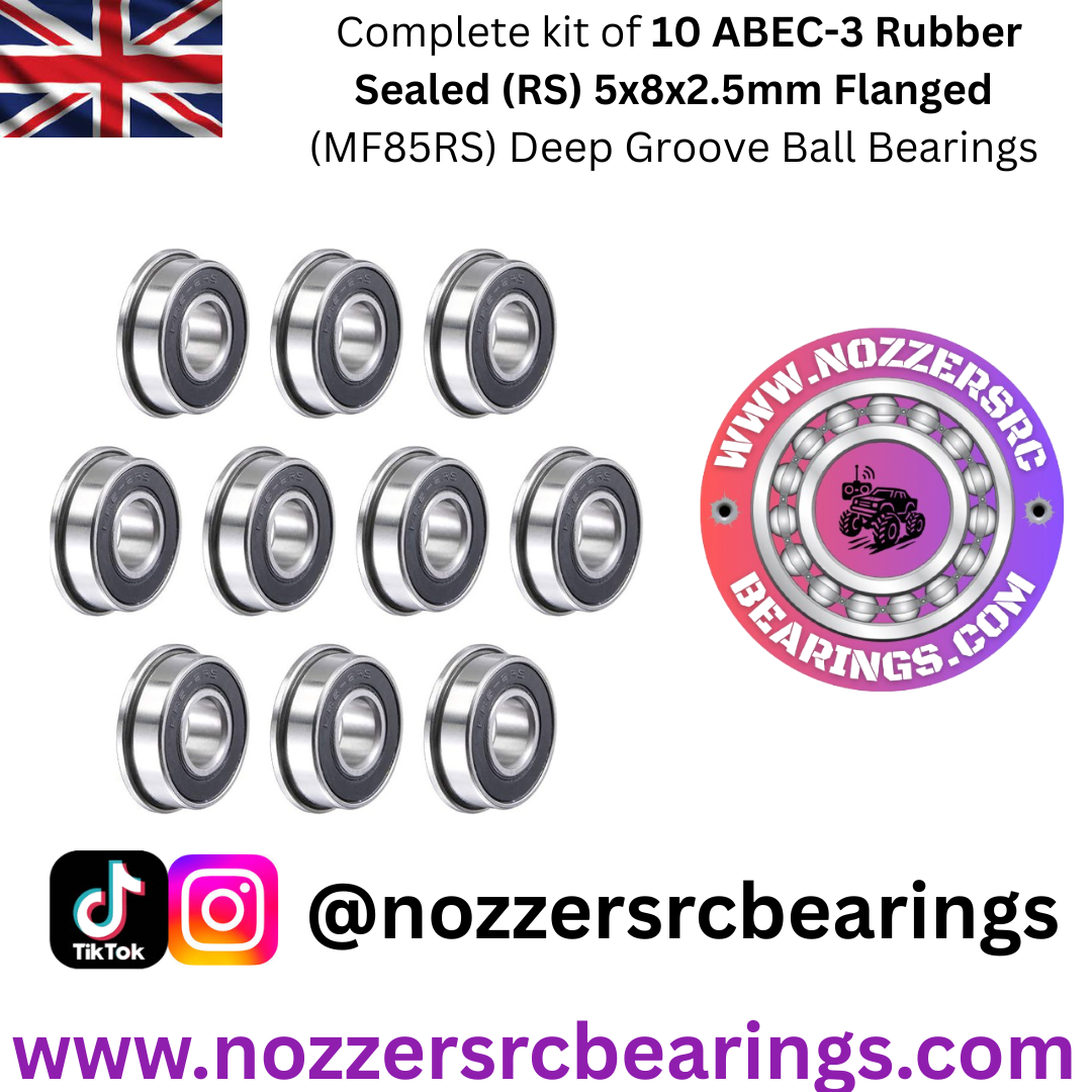 5x8x2.5mm (MF85RS) Flanged Pack of 10 Bearings