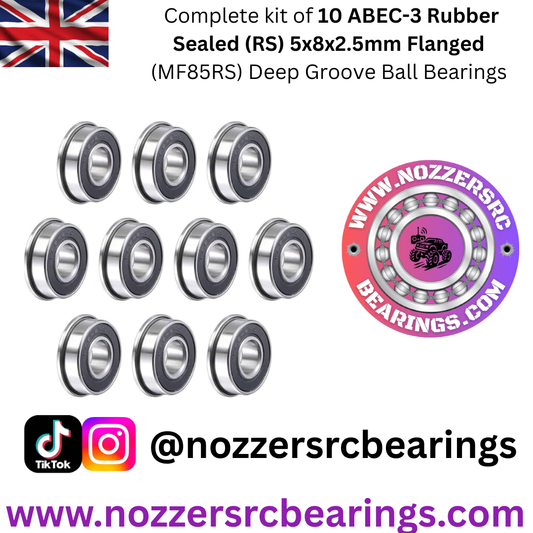 5x8x2.5mm (MF85RS) Flanged Pack of 10 Bearings