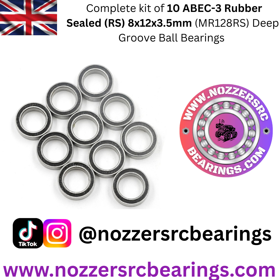 8x12x3.5mm (MR128RS) Pack of 10 Bearings