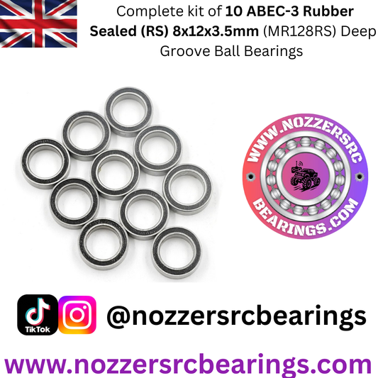 8x12x3.5mm (MR128RS) Pack of 10 Bearings