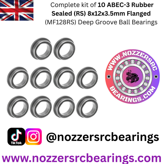 8x12x3.5mm Flanged (MF128RS) Pack of 10 Bearings