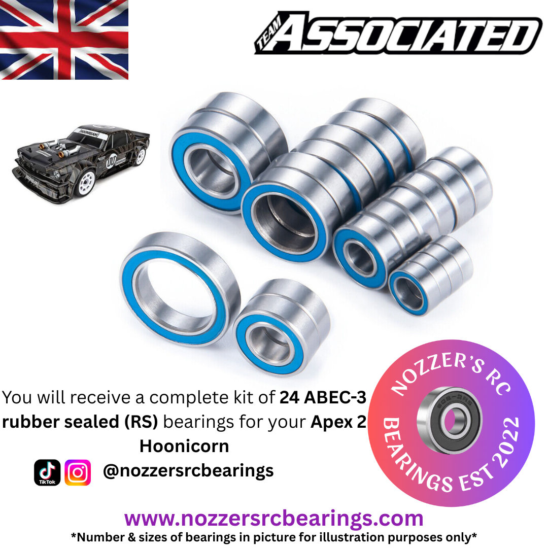 Team Associated Apex 2 Hoonicorn Complete 24 RS ABEC-3 Bearing Kit UK Stock