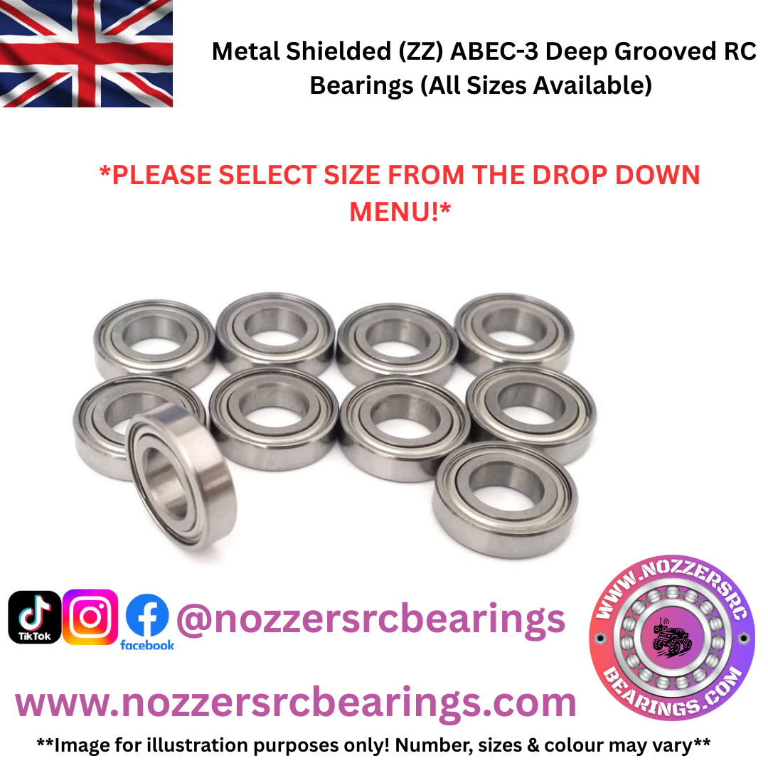 Metal Shielded (ZZ) ABEC-3 Deep Grooved RC Bearings (All Sizes Available)